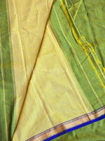 Load image into Gallery viewer, Narayanpet Mercerised Cotton Saree x Thin Border : Parrot Green x Blue
