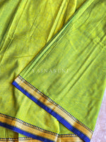 Load image into Gallery viewer, Narayanpet Mercerised Cotton Saree x Thin Border : Parrot Green x Blue
