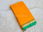 Load image into Gallery viewer, Narayanpet Mercerised Cotton Saree x Thin Border : Mango x Green
