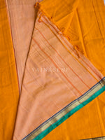 Load image into Gallery viewer, Narayanpet Mercerised Cotton Saree x Thin Border : Mango x Green
