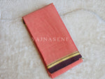 Load image into Gallery viewer, Narayanpet Mercerised Cotton Saree x Thin Border : Dark Peach x Wine
