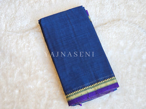 Narayanpet Mercerised Cotton Saree x Thin Border : Dark Blue x Purple