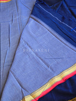 Load image into Gallery viewer, Narayanpet Mercerised Cotton Saree x Thin Border : Dark Blue x Red
