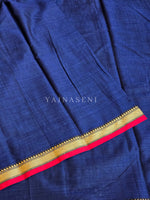 Load image into Gallery viewer, Narayanpet Mercerised Cotton Saree x Thin Border : Dark Blue x Red
