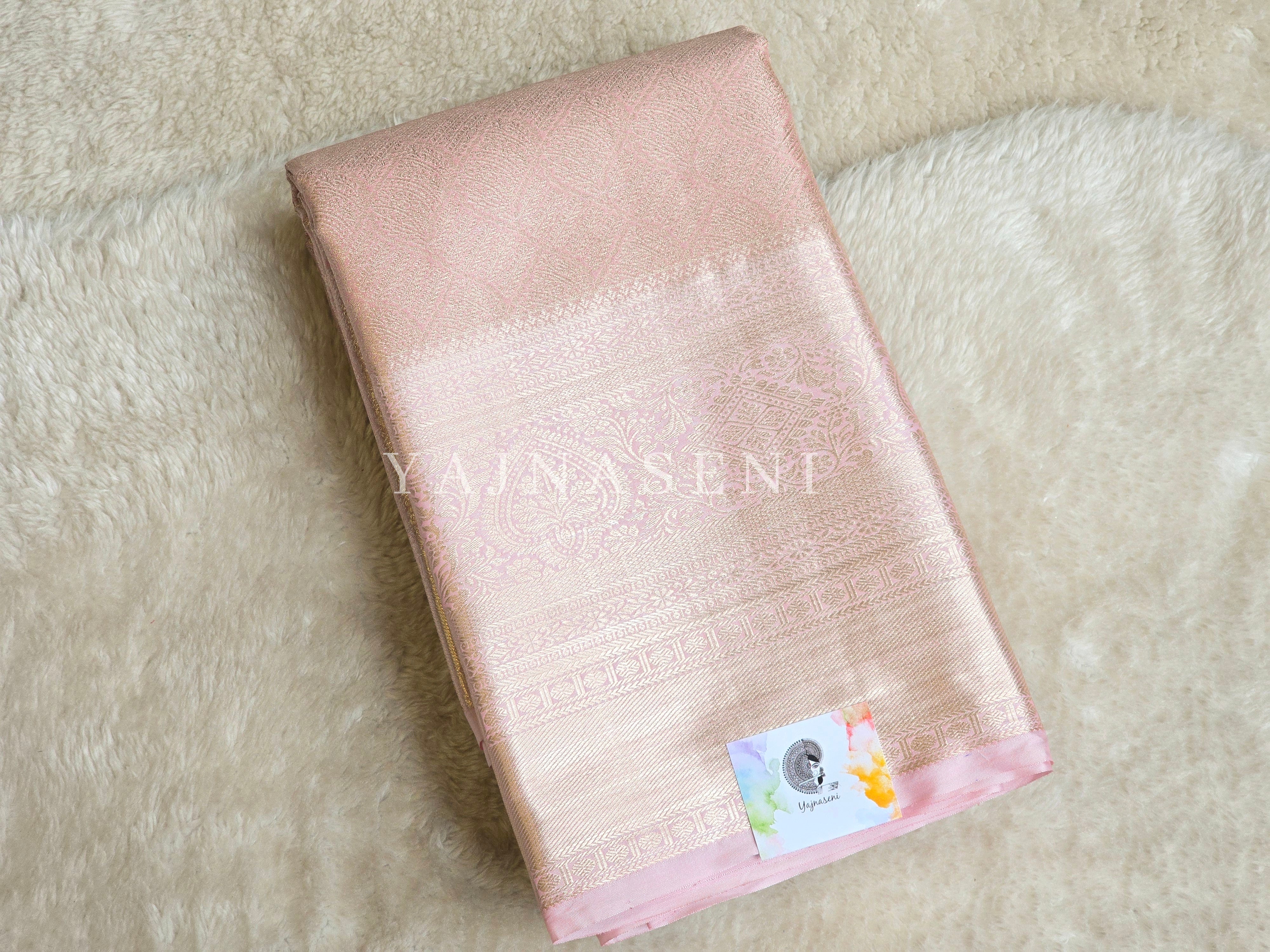 Semi Kanchipuram Silk Saree x Light Gold Zari - Pastel Pink