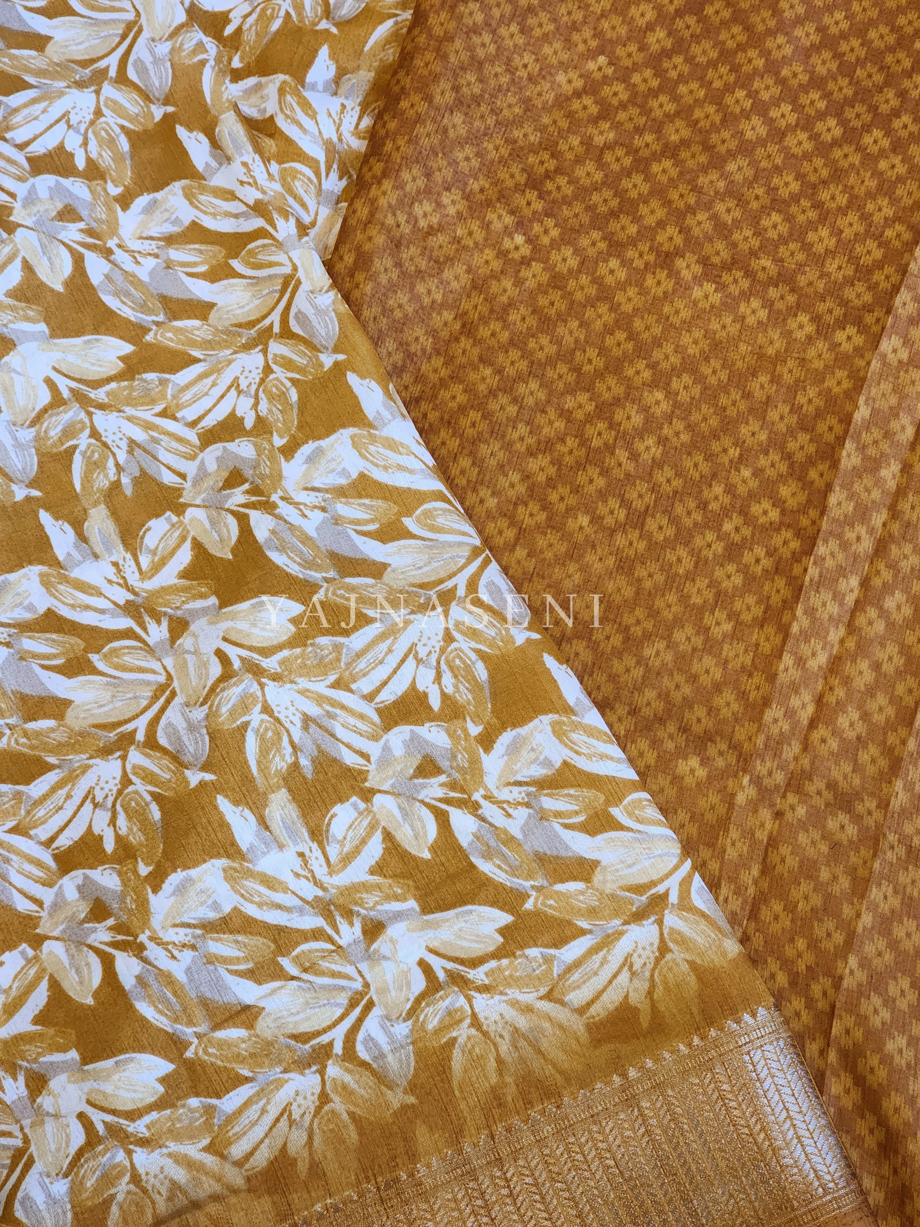 Floral Printed Saree - Golden Yellow