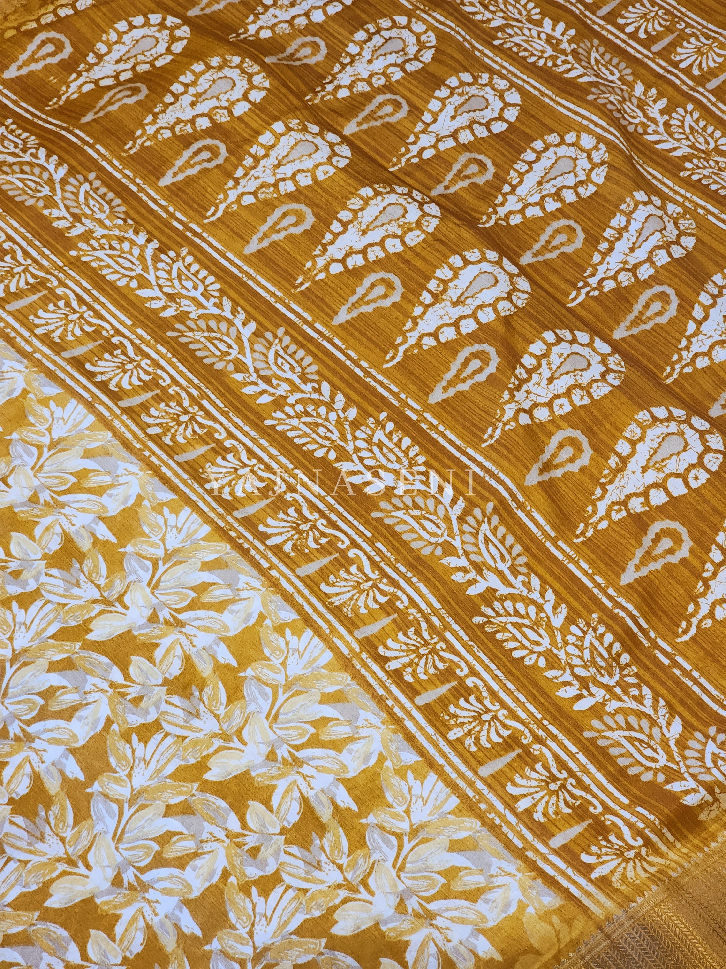 Floral Printed Saree - Golden Yellow