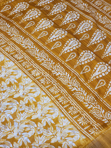 Floral Printed Saree - Golden Yellow