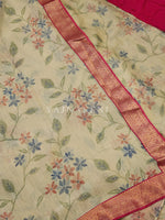 Load image into Gallery viewer, Chiffon Floral Saree x Silk Border - Cream x Pink
