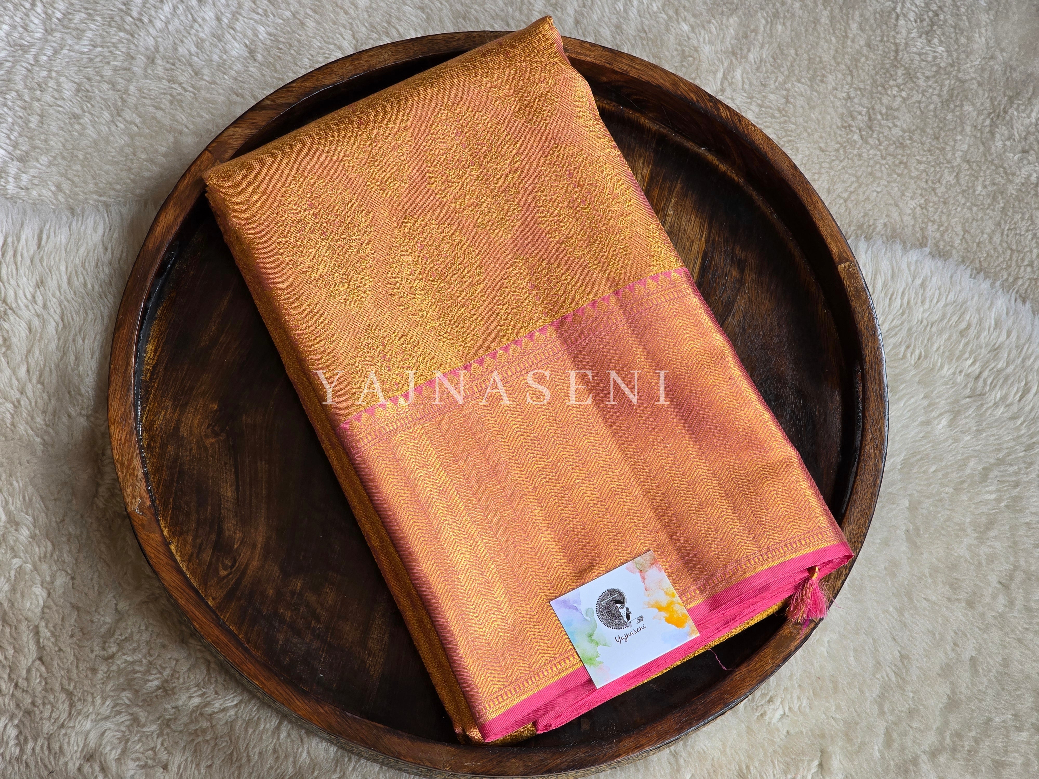 SILKEN SUNSET - Pure Kanjivaram Silk Saree with Gold Zari
