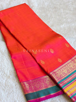 Load image into Gallery viewer, SUNSET VEIL - Pure Kanjivaram Silk Saree with Gold Zari
