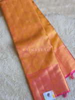 Load image into Gallery viewer, SILKEN SUNSET - Pure Kanjivaram Silk Saree with Gold Zari
