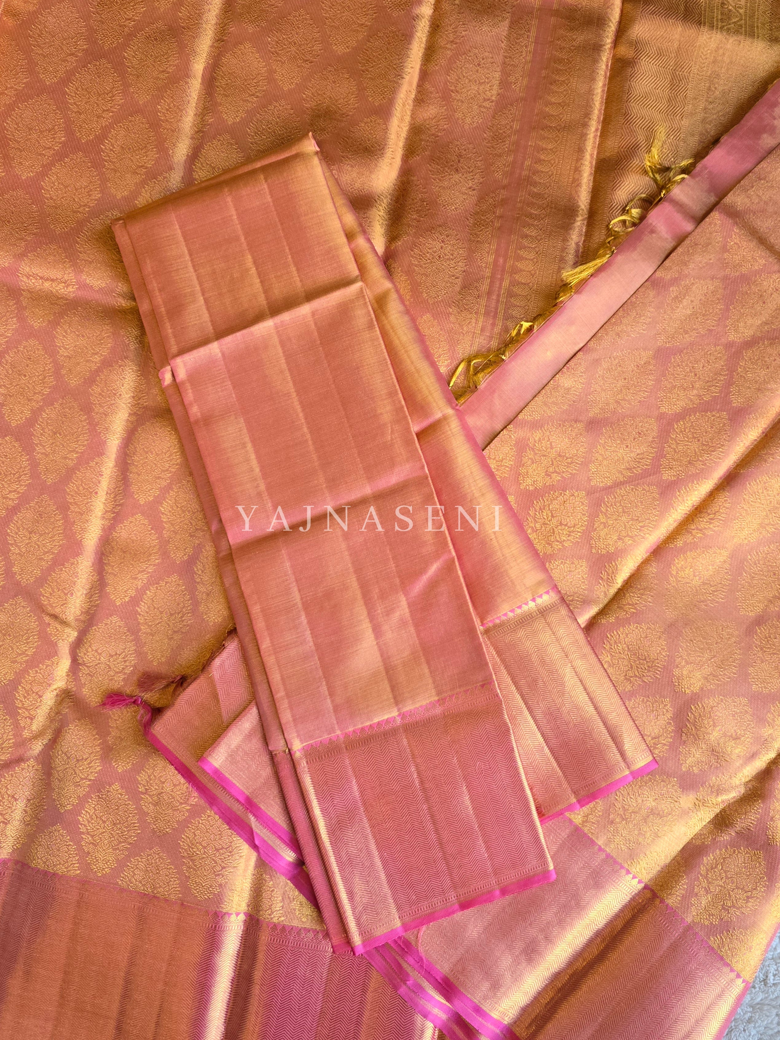 SILKEN SUNSET - Pure Kanjivaram Silk Saree with Gold Zari