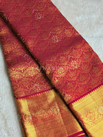 Load image into Gallery viewer, SCARLET EMBER - Pure Kanjivaram Silk Saree with Gold Zari
