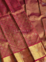Load image into Gallery viewer, SCARLET EMBER - Pure Kanjivaram Silk Saree with Gold Zari
