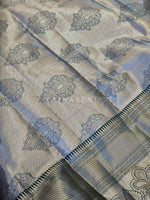 Load image into Gallery viewer, Semi Silk x Light Gold Zari Saree - Blue Grey x Green
