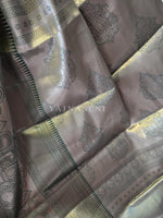 Load image into Gallery viewer, Semi Silk x Light Gold Zari Saree - Blue Grey x Green
