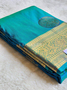 Semi Soft Silk Gold Zari Saree - Peacock