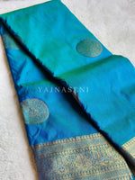 Load image into Gallery viewer, Semi Soft Silk Gold Zari Saree - Peacock
