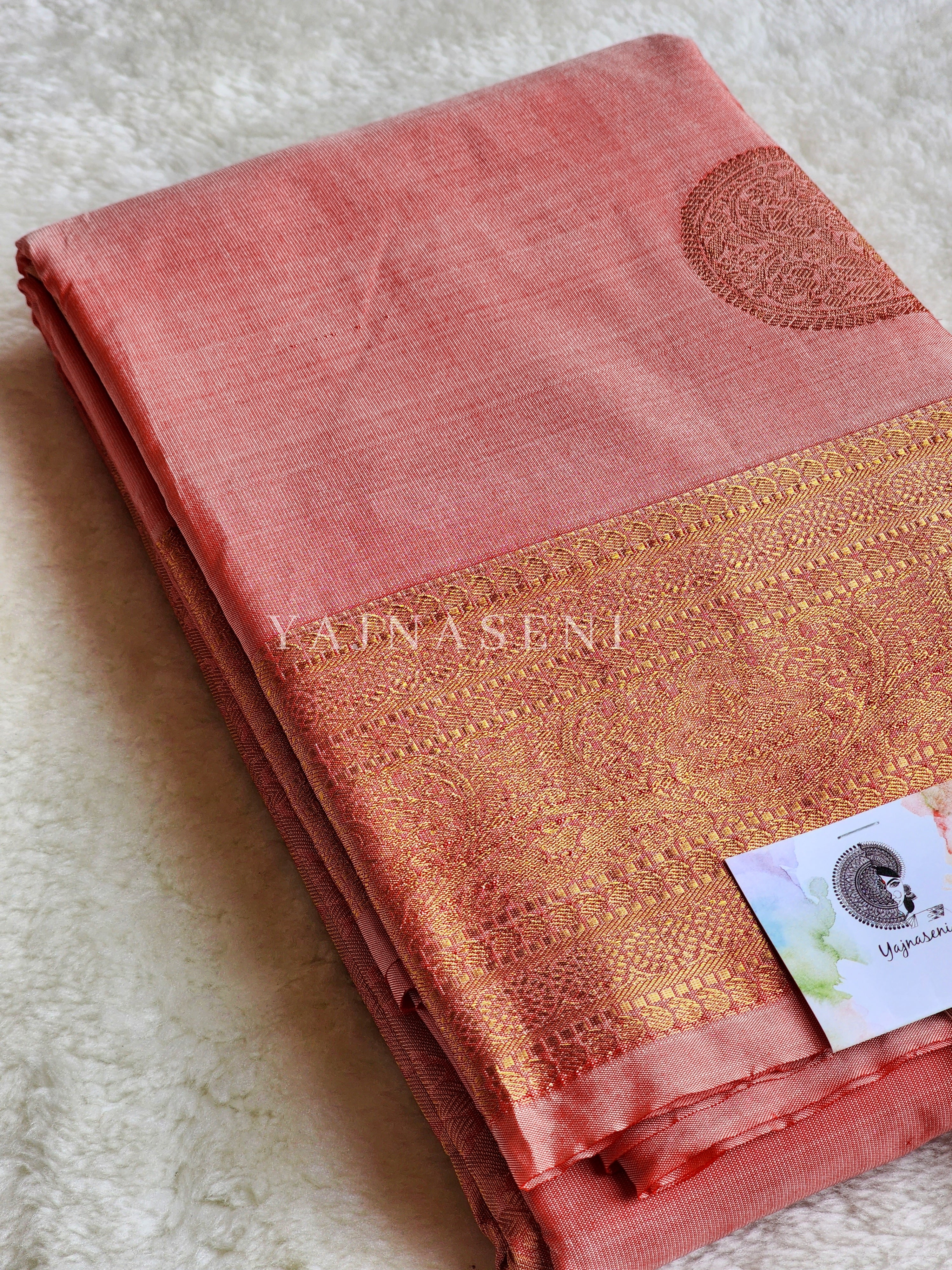 Semi Soft Silk Gold Zari Saree - Coral