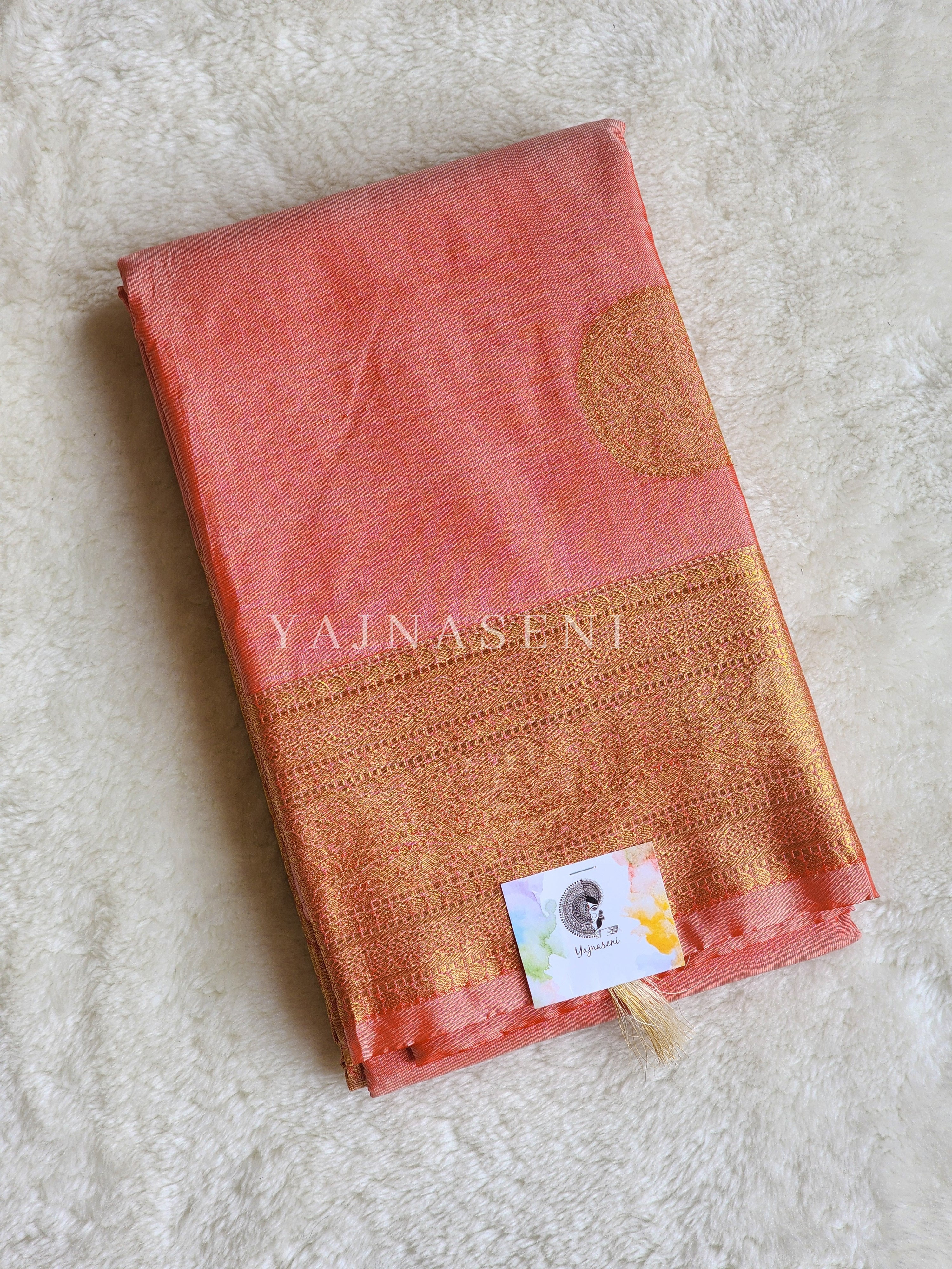 Semi Soft Silk Gold Zari Saree - Coral