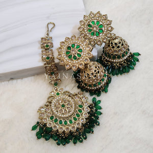 DHEERA earrings + tikka (Emerald)