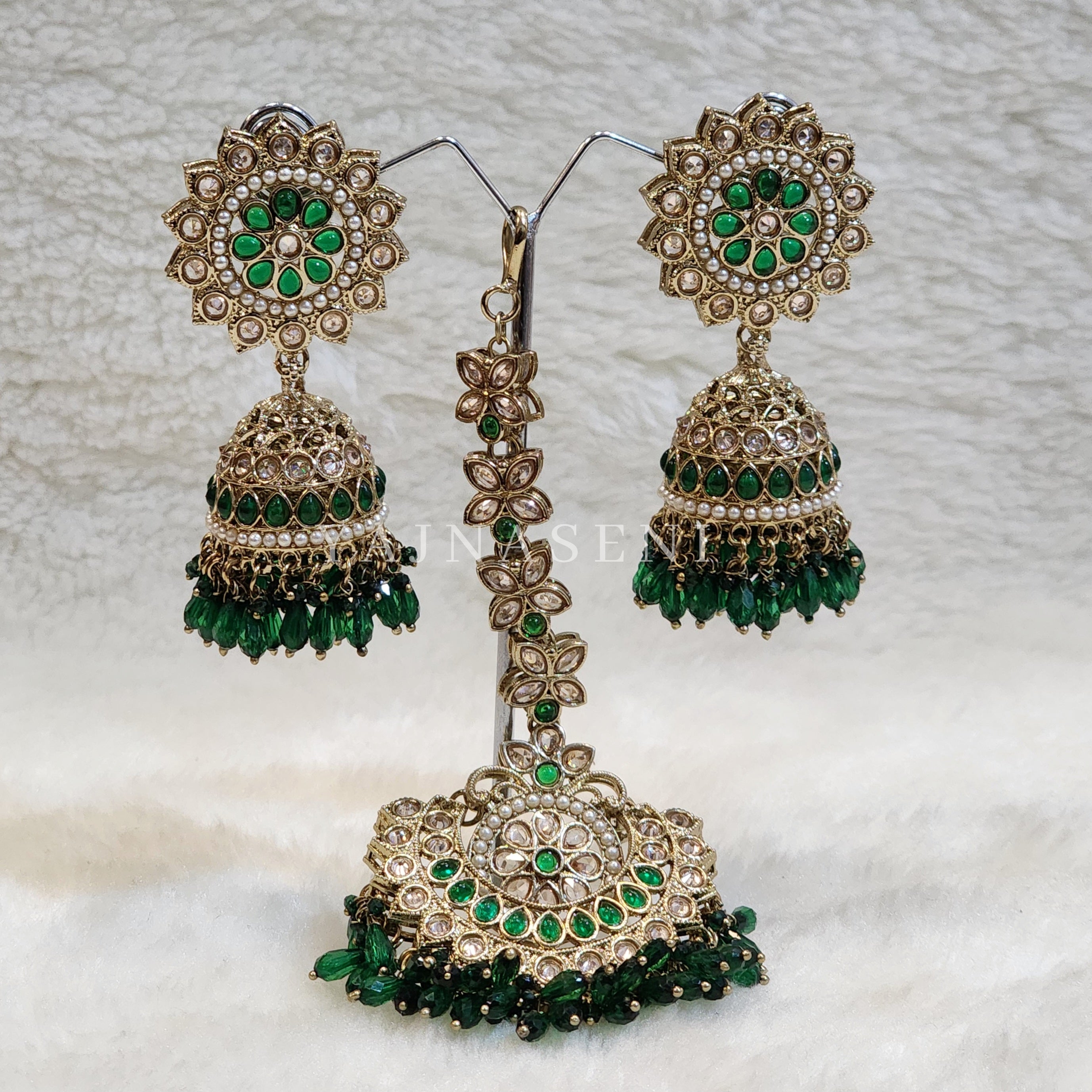 DHEERA earrings + tikka (Emerald)