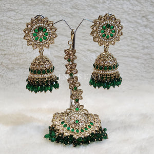 DHEERA earrings + tikka (Emerald)