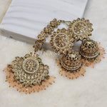 Load image into Gallery viewer, DHEERA earrings + tikka (Peach)
