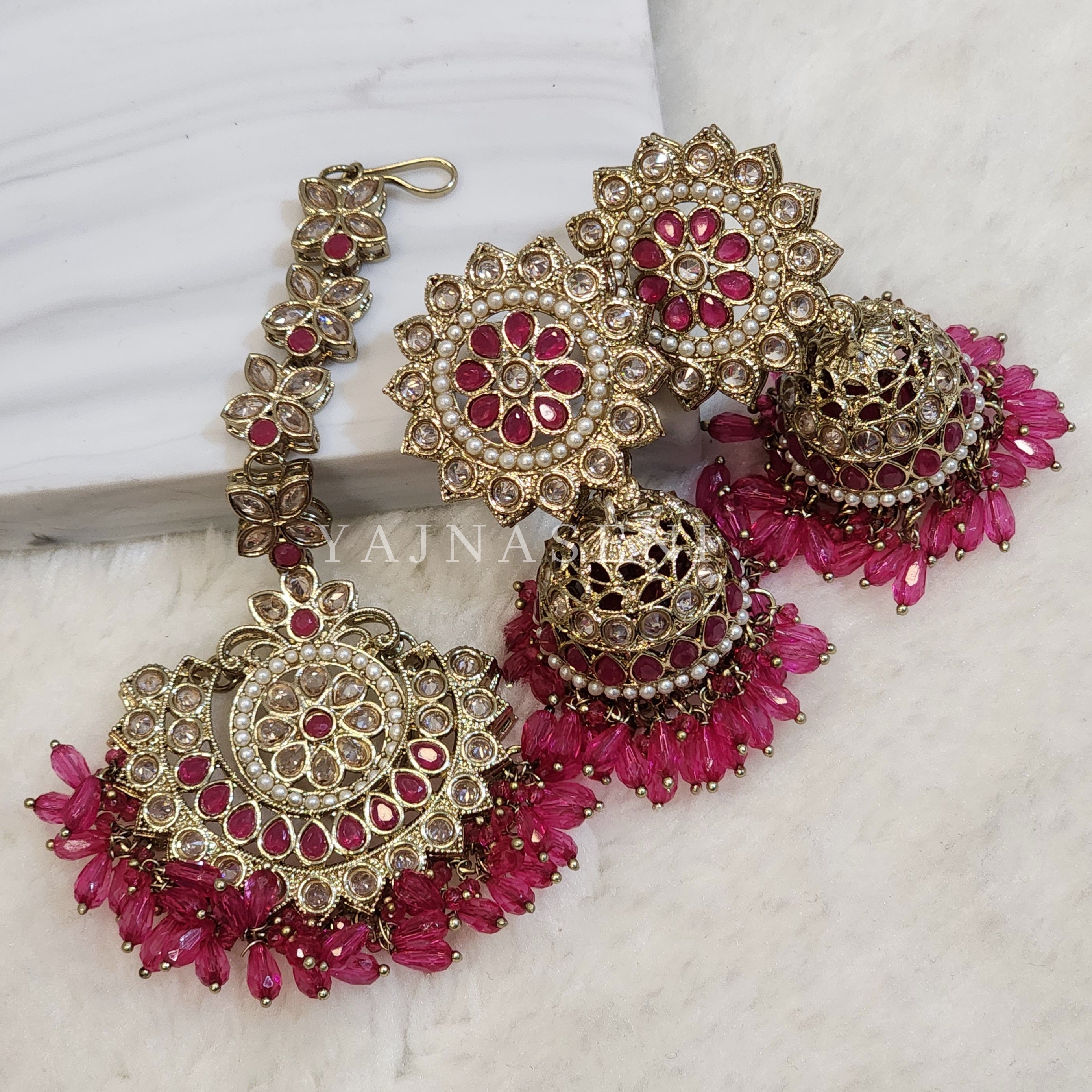 DHEERA earrings + tikka (Pink)