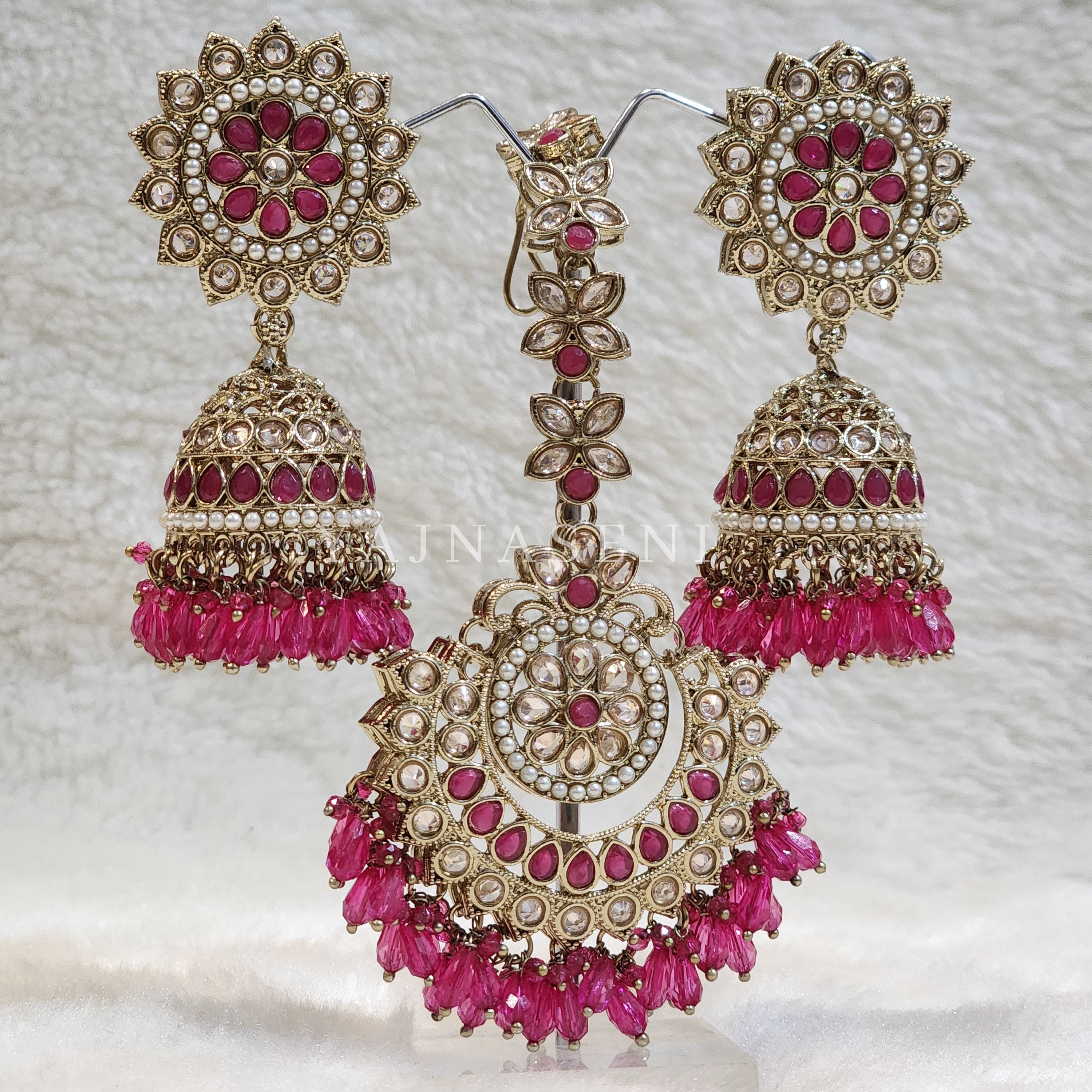 DHEERA earrings + tikka (Pink)