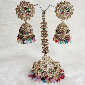 DHEERA earrings + tikka (Multicolour)