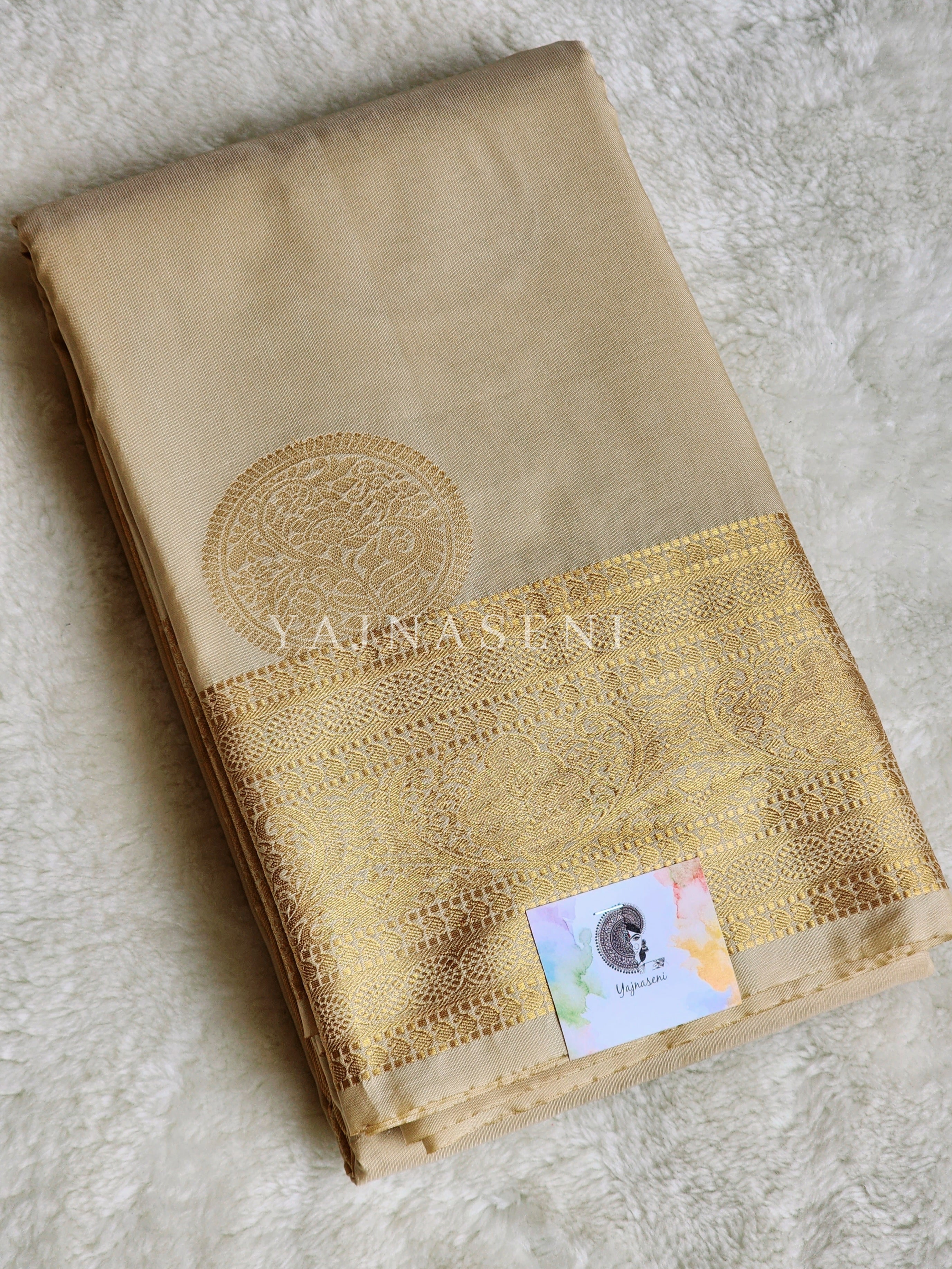 Semi Soft Silk Gold Zari Saree - Cream