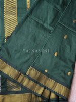Load image into Gallery viewer, Maheswari Series : Kalyani Cotton Saree - Gold Zari : Deep Green
