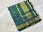 Load image into Gallery viewer, Maheswari Series : Kalyani Cotton Saree - Gold Zari : Deep Green
