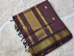 Load image into Gallery viewer, Maheswari Series : Kalyani Cotton Saree - Gold Zari : Dark Brown
