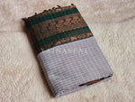 Load image into Gallery viewer, Kalyani Cotton Saree (checkered) - Copper Zari : Grey x Dark Green
