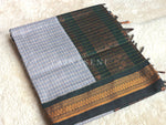 Load image into Gallery viewer, Kalyani Cotton Saree (checkered) - Copper Zari : Grey x Dark Green
