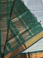 Load image into Gallery viewer, Kalyani Cotton Saree (checkered) - Copper Zari : Grey x Dark Green
