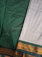 Load image into Gallery viewer, Kalyani Cotton Saree (checkered) - Copper Zari : Grey x Dark Green
