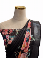 Load image into Gallery viewer, Floral Linen Saree - Black
