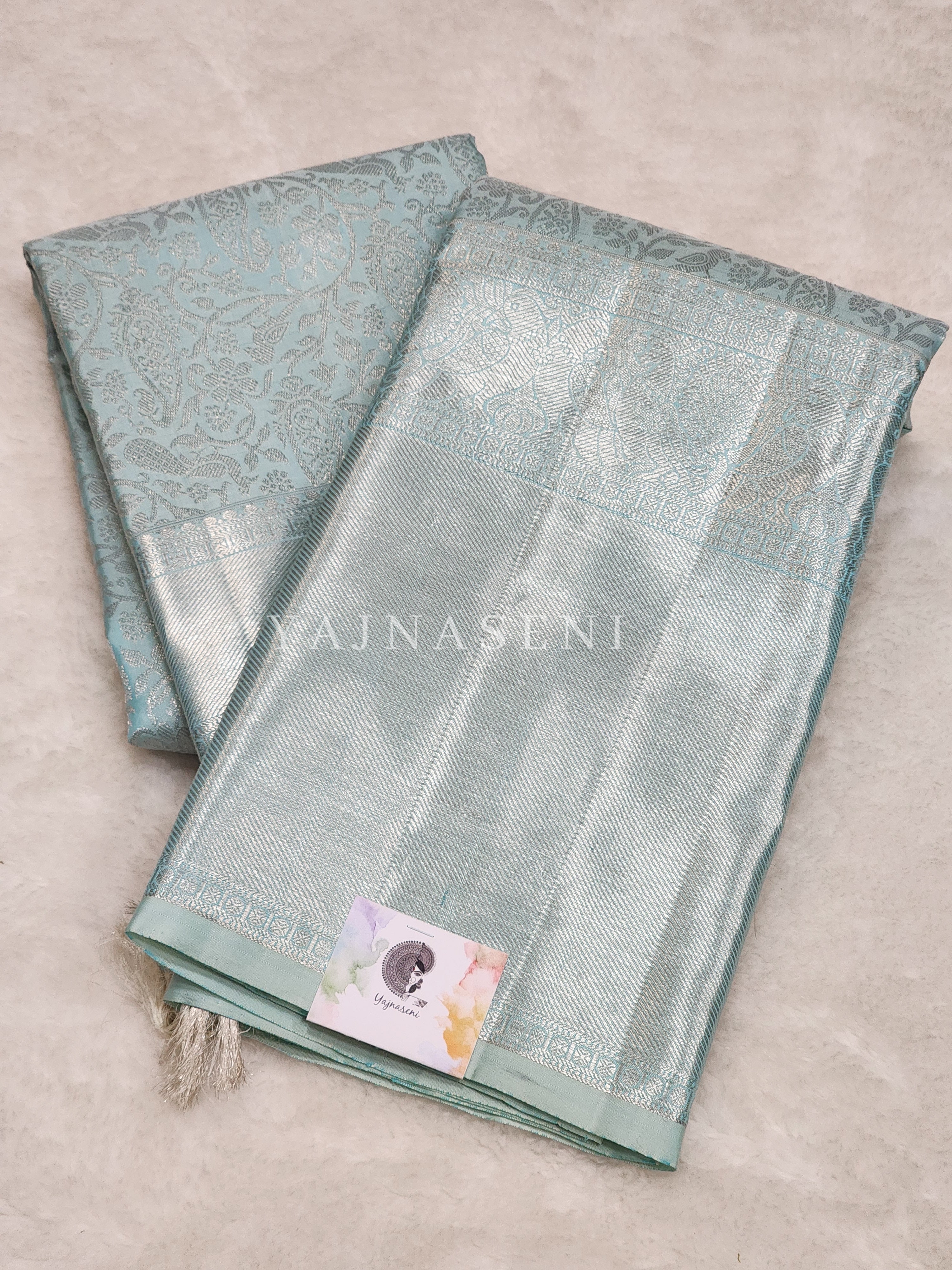 Pastel Tiffany - Pure Kanjivaram Silk Saree with Silver Zari