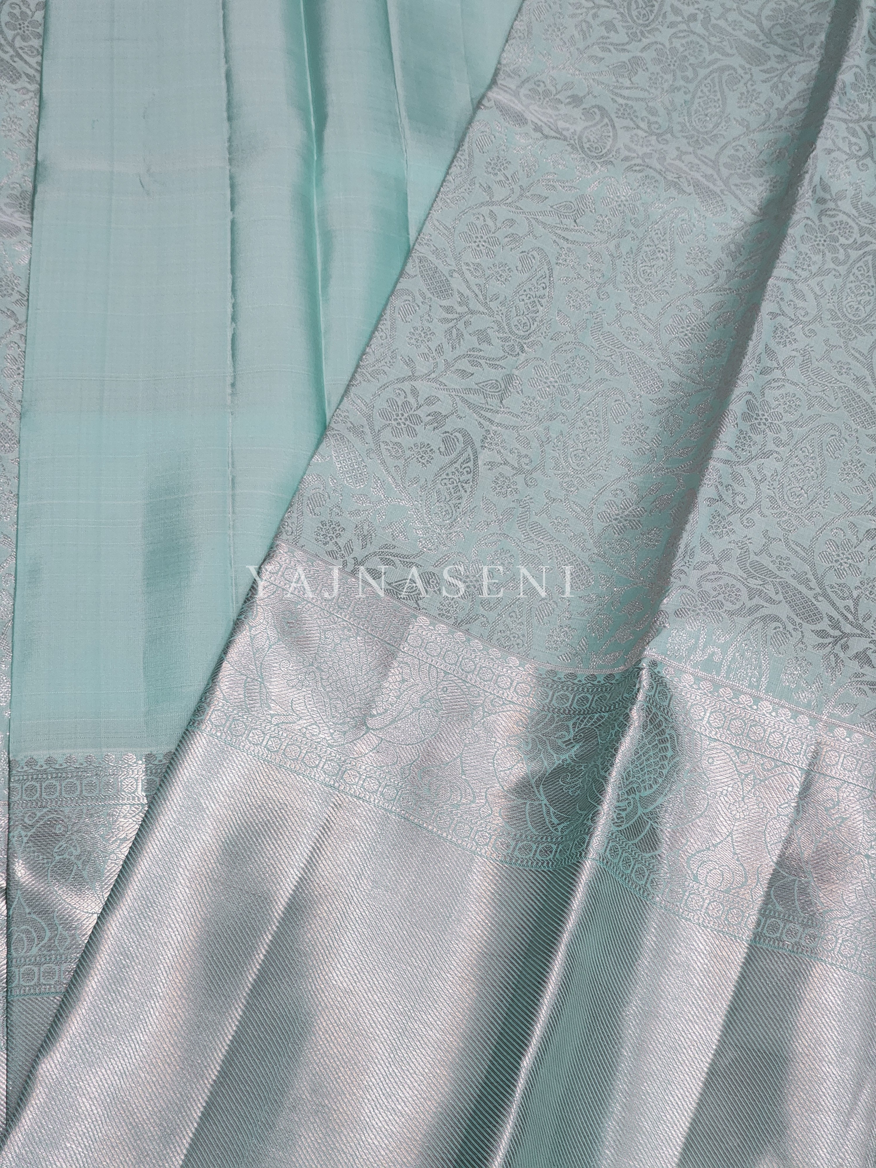 Pastel Tiffany - Pure Kanjivaram Silk Saree with Silver Zari