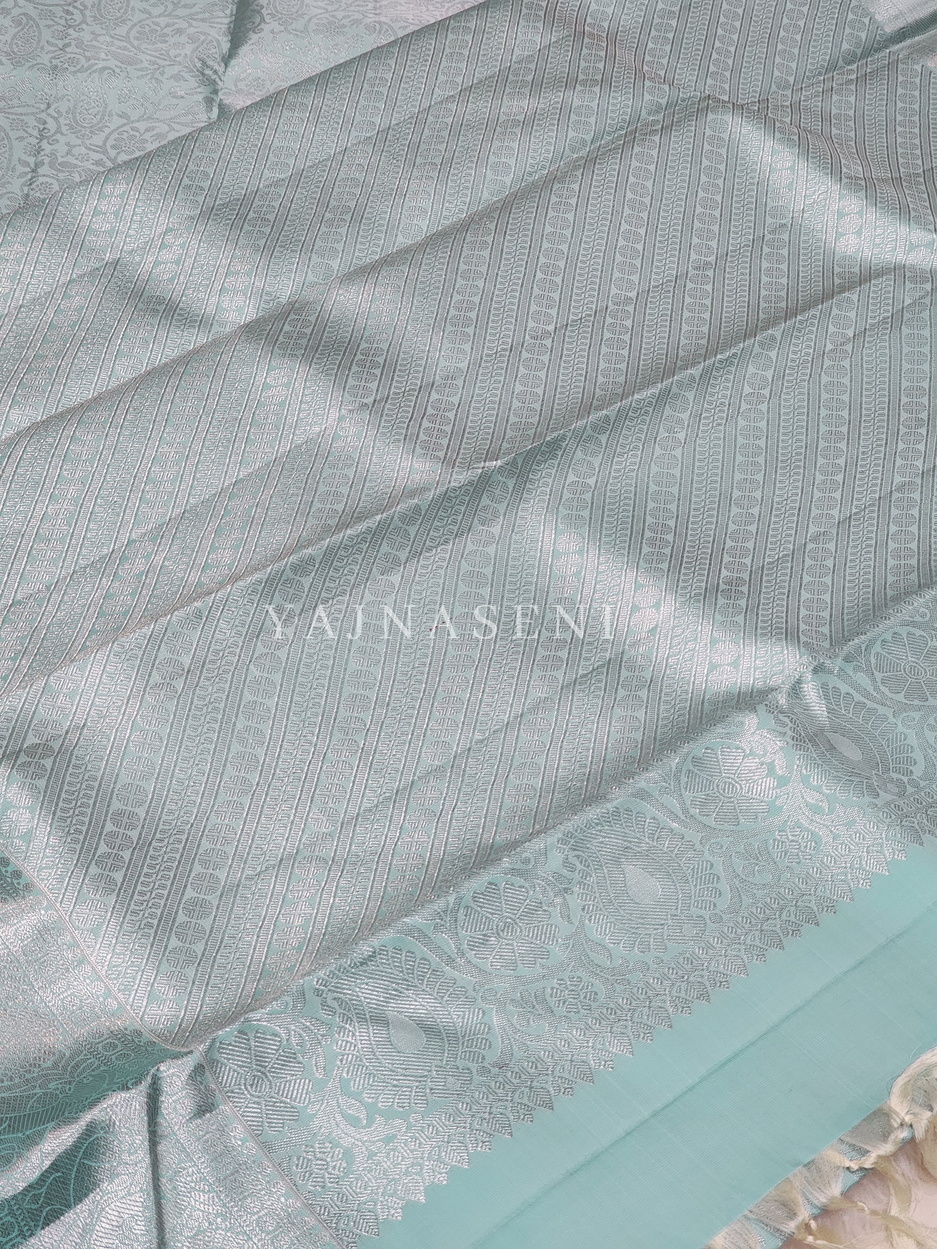 Pastel Tiffany - Pure Kanjivaram Silk Saree with Silver Zari