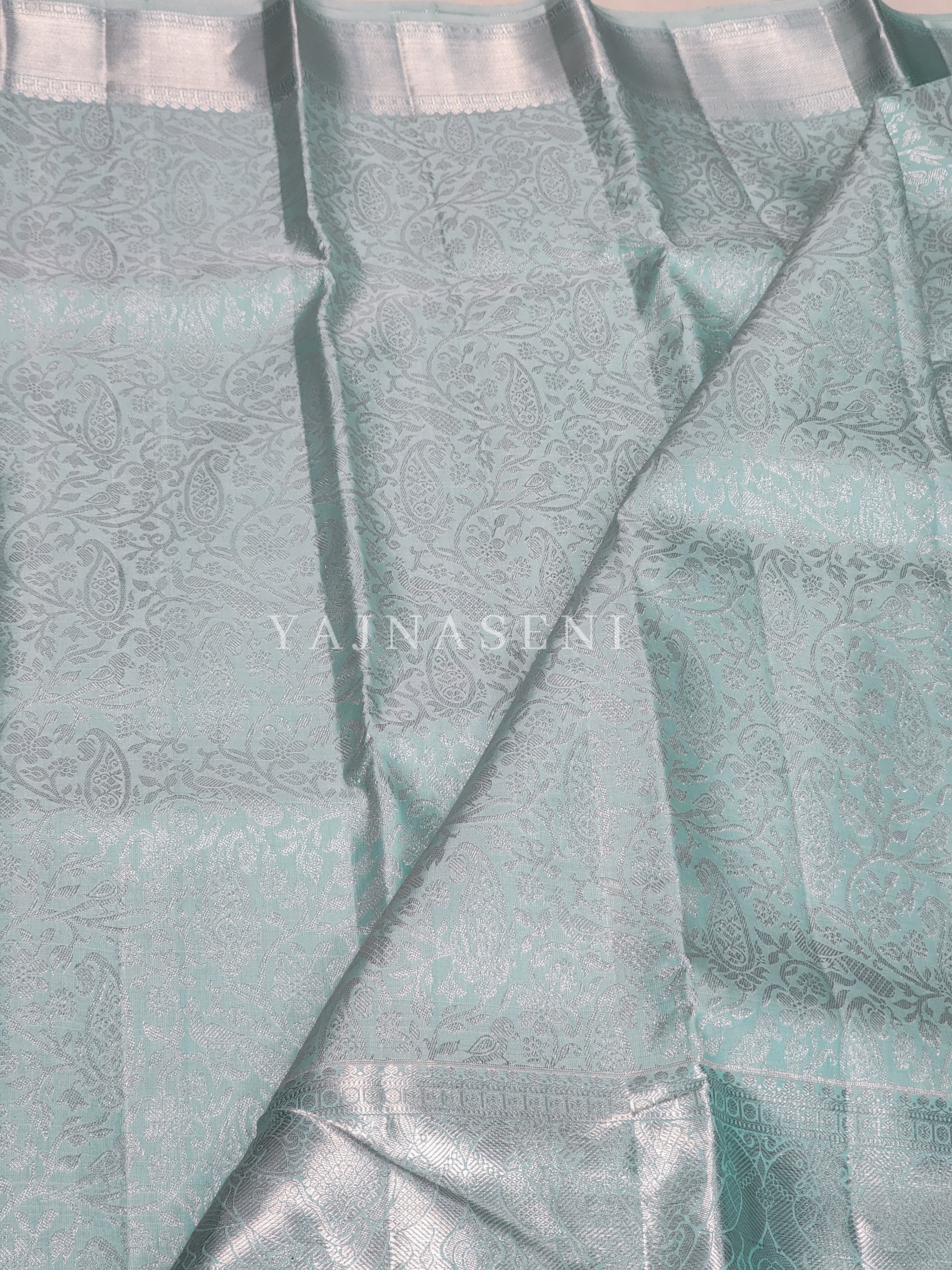 Pastel Tiffany - Pure Kanjivaram Silk Saree with Silver Zari