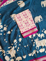 Load image into Gallery viewer, Blended Cotton Saree : Teal Blue Royale

