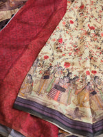 Load image into Gallery viewer, Linen Cotton x Kalamkari Print Saree - Cream
