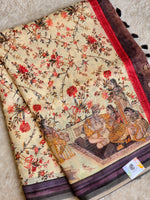 Load image into Gallery viewer, Linen Cotton x Kalamkari Print Saree - Cream
