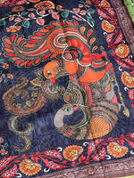 Load image into Gallery viewer, Linen Cotton x Kalamkari Print Saree - Dark Blue
