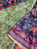 Load image into Gallery viewer, Linen Cotton x Kalamkari Print Saree - Dark Blue
